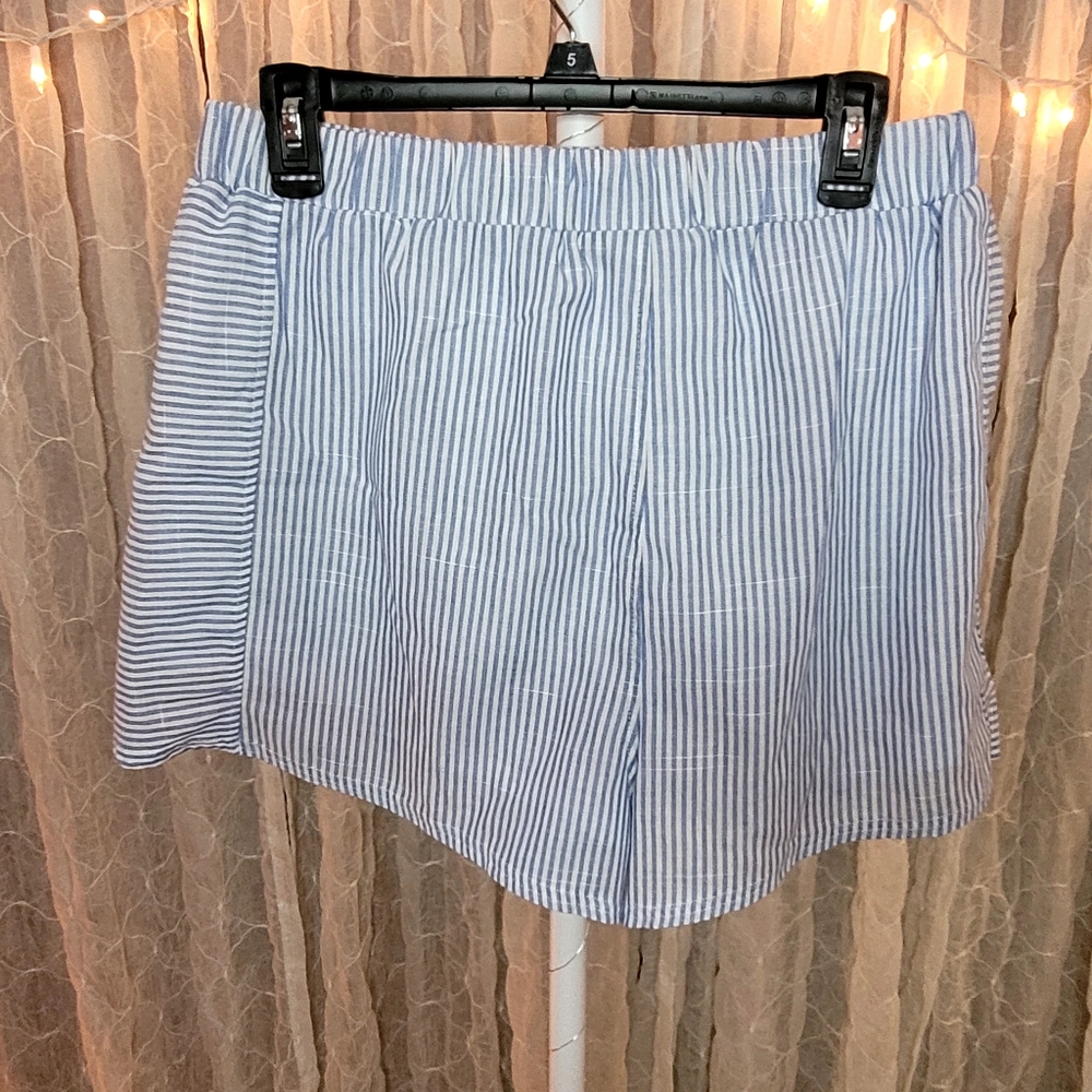Very J Newim Blue White Striped High Waisted Shorts Fully Lined Pockets Boxer L - Picture 7 of 9